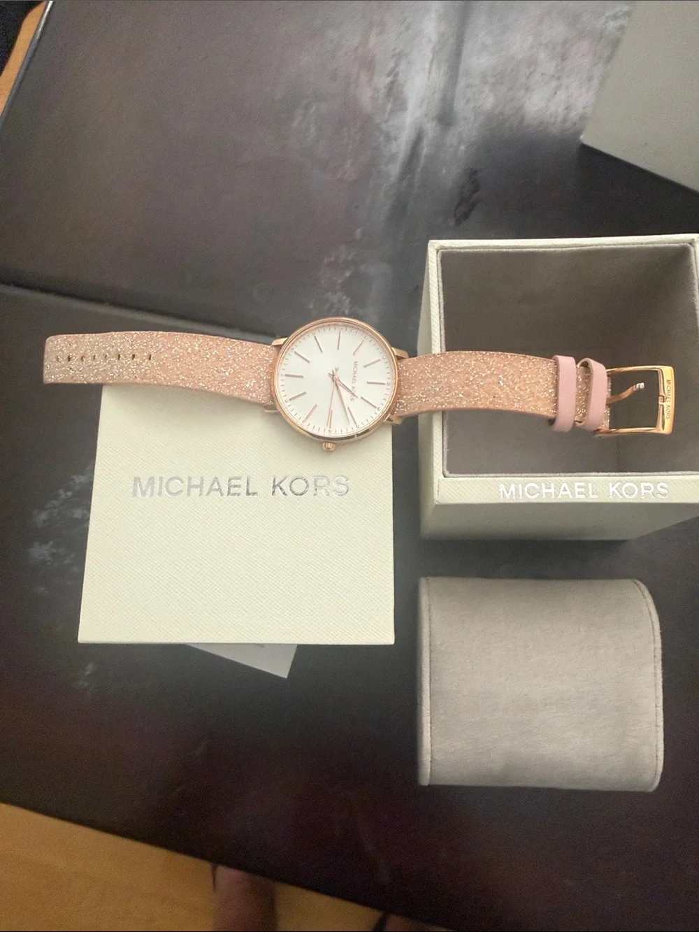 Michael Kors Cream Jewelry & Watch Box with Silver Logo